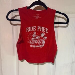 Red Crop Top with 'Ride Free' Design